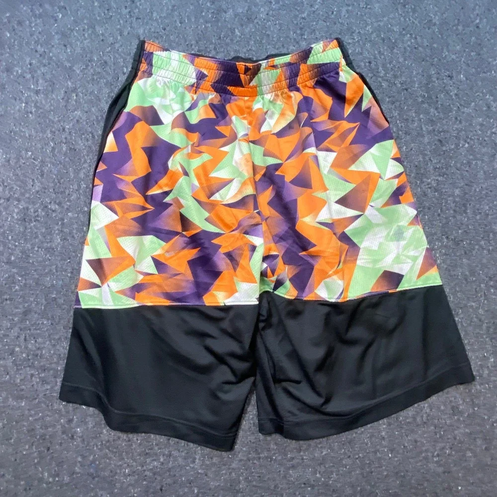 Jordan Basketball Shorts L Large Mens Black Orange Geometric Print Jumpman‎ Mesh